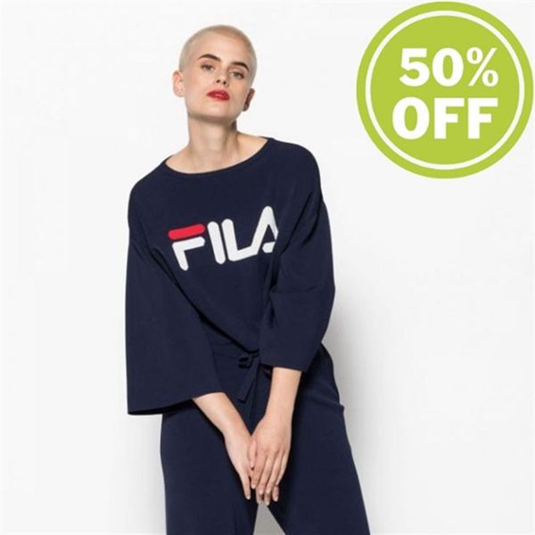 Fila Palmira Crop Boxy Top Cropped Longsleeve Shirt With Oversize Sleeves Women's Tops - Navy,NZ 528